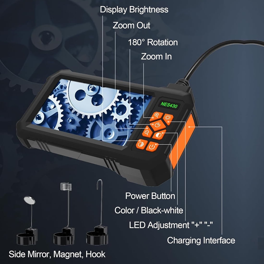 Binazon Endoscope Borescope Camera 1080P HD 4.3" Screen IP67 Waterproof 8 LED Lights 3.28Ft