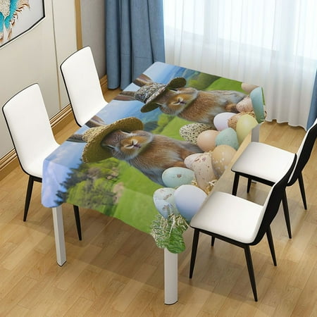 

ALAZA Cute Esater Bunny and Eggs Rectangle Tablecloth Tablecover Dinning Table Cloth 60 x90