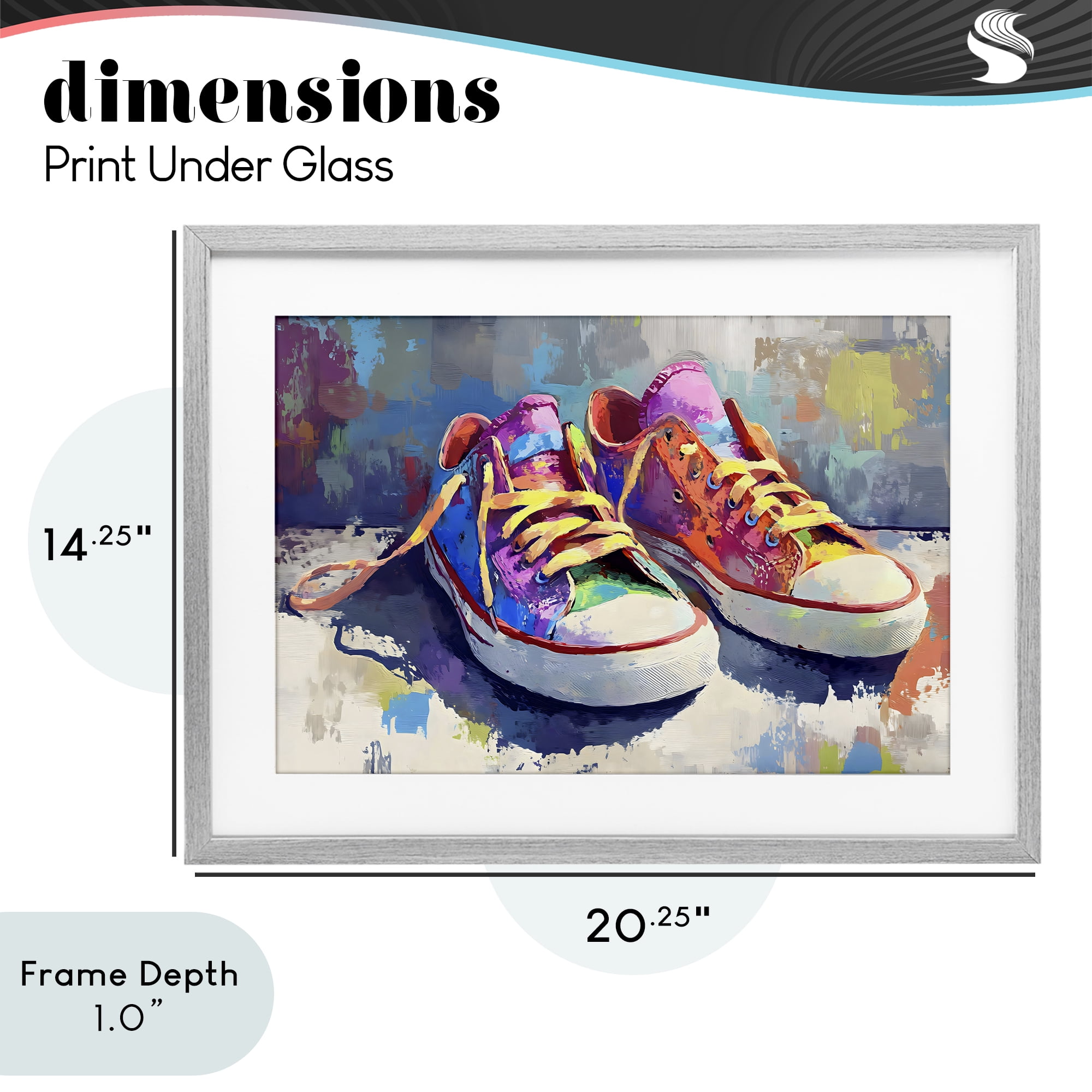 Stupell Industries Colorful Low Top Sneakers Gray Framed Print Under Glass, design by Creative Studio