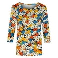 thumbnail image 4 of Nrmvnmi Womens 3/4 Sleeve Tops Crewneck Casual Shirts 2024 Fall Fashion Cute Shirts Foral Print Casual Trendy Loose Tops Tees Blouse, 4 of 5