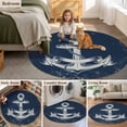 thumbnail image 6 of Summer Nautical Round Area Rugs 3 ft, Watercolor Ocean Anchor Pattern Retro Navy Blue Washable Small Area Rug with Non-Slip Sturdy Edge Binding Round Front Door Mat Floor Carpet for Entryway, 6 of 9