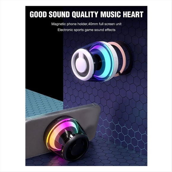 Altavoz Bluetooth Magnético con Iluminación RGB, Mini Caja de Sonido Portátil, Soporte para Teléfono Inalámbrico y Torre de Altavoz Bluetooth, A
