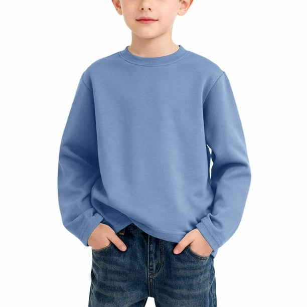 Blusas y camisas de manga larga con cuello redondo para niño, color liso, cuello redondo, talla mediana, manga larga, informal, cómoda, blusa de poliéster para niños de cedro