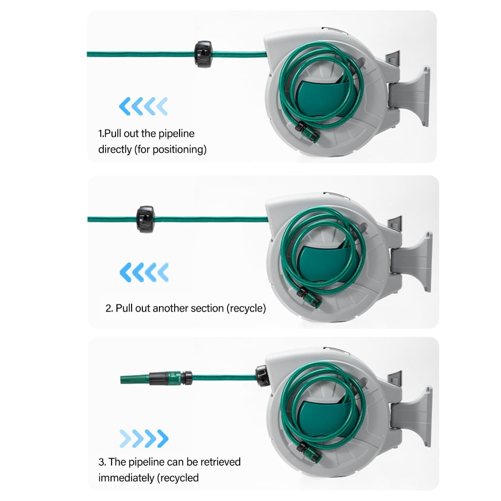 Automatic Retractable Garden Hose Reel, Wall-Mount 180° Swivel for Car Washing