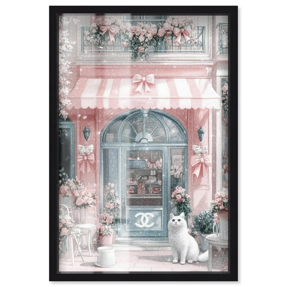 Cat at the Bow Store Shadowbox Print Glam Art Prints by Art Remedy, Black Frame, 10 x 15