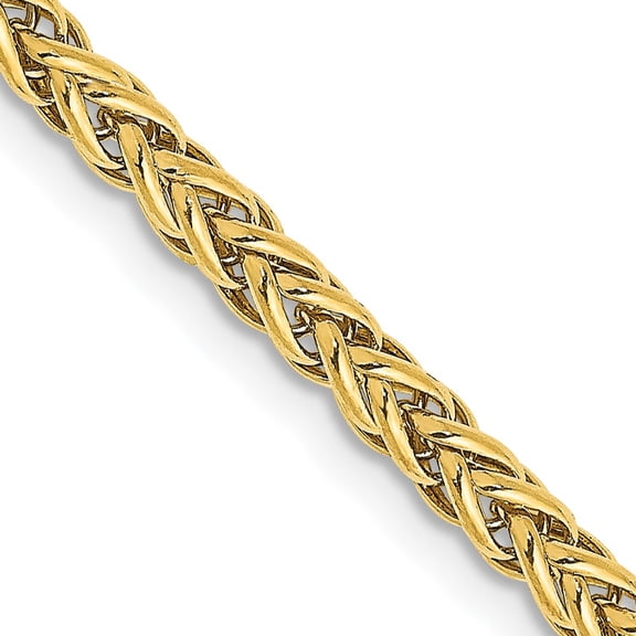 14K Yellow Gold Spiga Wheat Chain Necklace 16 inch 2.6 mm Semi-Solid 3-Wire with Lobster Clasp