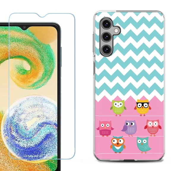 OneToughShield ® Compatible with Samsung Galaxy A15 5G, Shockproof Phone Case, with Tempered Glass Screen Protector - Chevron/Teal/Owl