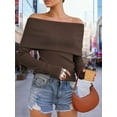 thumbnail image 5 of BadPiggies Women's Off The Shoulder Sweater Fashion Long Sleeve Tops Fall Winter Ribbed Pullover Knit Outfits (S, Coffee), 5 of 8