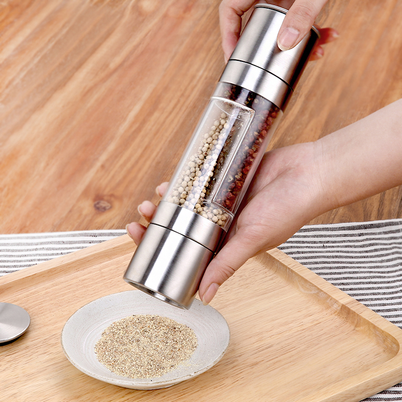 Salt And Pepper Grinder Mill Set, 2 in 1 Dual End Stainless