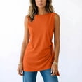 thumbnail image 6 of DailyTrove Women Round Neck Side Ruched Split Hem Loose Fit Sleeveless Daily Tank Shirt, 6 of 6