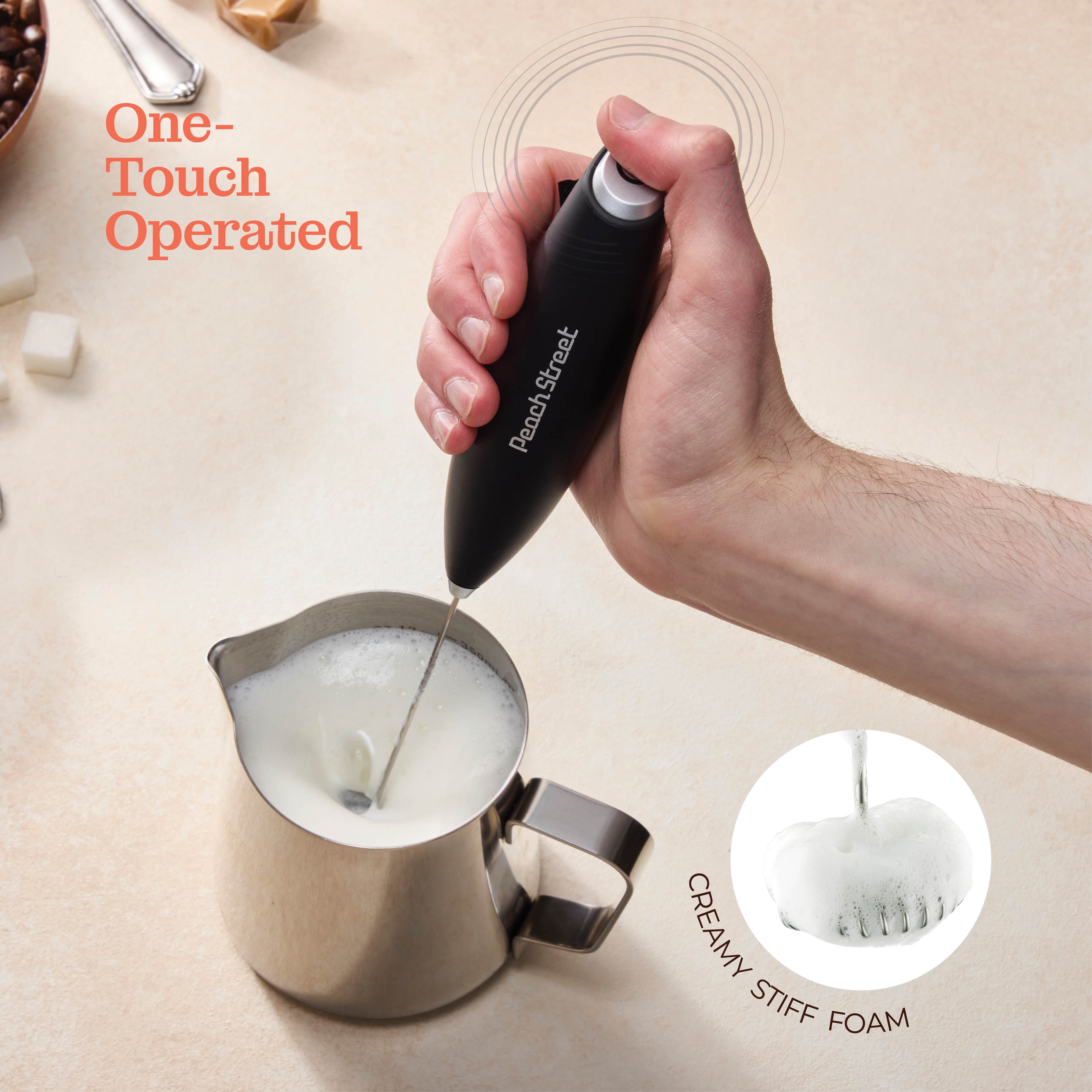 Bellemain Milk Frother Handheld, Thick, Creamy Milk Foam Maker, Warm & Cold  Milk Foamer  Stainless Steel Hand Held Frother for Coffee, Latte,  Cappuccino, Frappe, Matcha, Hot Chocolate, 14 oz. - Bellemain