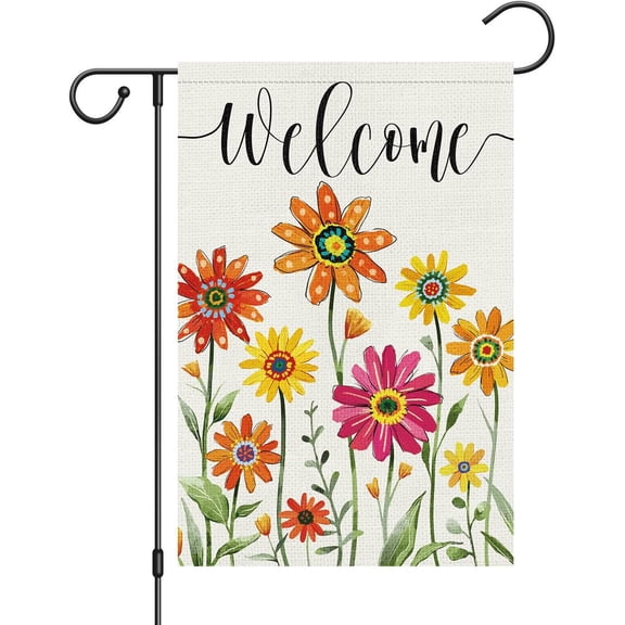 Seasonal Summer Fall Garden Flag 12x18 Inch Double Sided, Sunflower Daisy Burlap Outdoor Decor