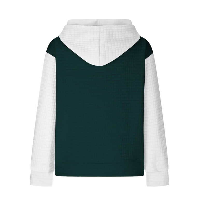 Women's Color Block Hoodie Sweatshirt - Long Sleeve Pullover, Loose Fit, Casual Hooded Top, Green XXL