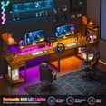 thumbnail image 3 of EnHomee 47.2" W Computer Desk with Power Outlets and LED Lights, Rustic Brown Gaming Desk with Drawers, Home Office Desk with Monitor Stand, 3 of 7