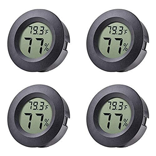 4-pack Mini Hygrometer Thermometer Fahrenheit or Celsius Meter Digital LCD Monitor Indoor Room Round Humidity Temperature Gauge for Humidors Home Humidifiers Car Greenhouse Babyroom