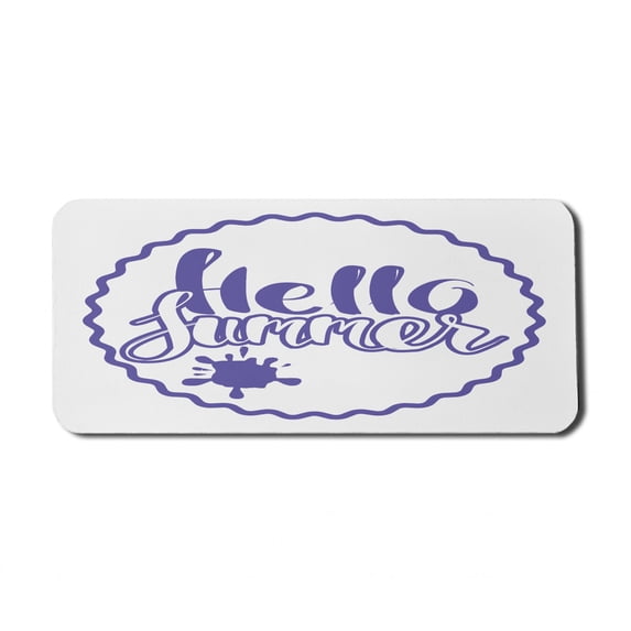 Hello Summer Computer Mouse Pad, Hello Summer Lettering in Funky Circle Frame and Splashed Drop, Rectangle Non-Slip Rubber Mousepad X-Large, 35" x 15" Gaming Size, Blue Violet and White, by Ambesonne