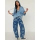 thumbnail image 4 of Vaqueros Rectos, Holgados, Informales, de Tiro Medio y Pierna para Mujer, Estilo Boyfriend Y2K, Pantalones Cortos de Mezclilla Flores Azules XXL, 4 of 8