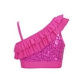 thumbnail image 2 of Haitryli Kids Girls Sequin Ruffled Ballet Dance Crop Top Modern Jazz One Shoulder Cami Tank Tops Hot Pink 10, 2 of 7