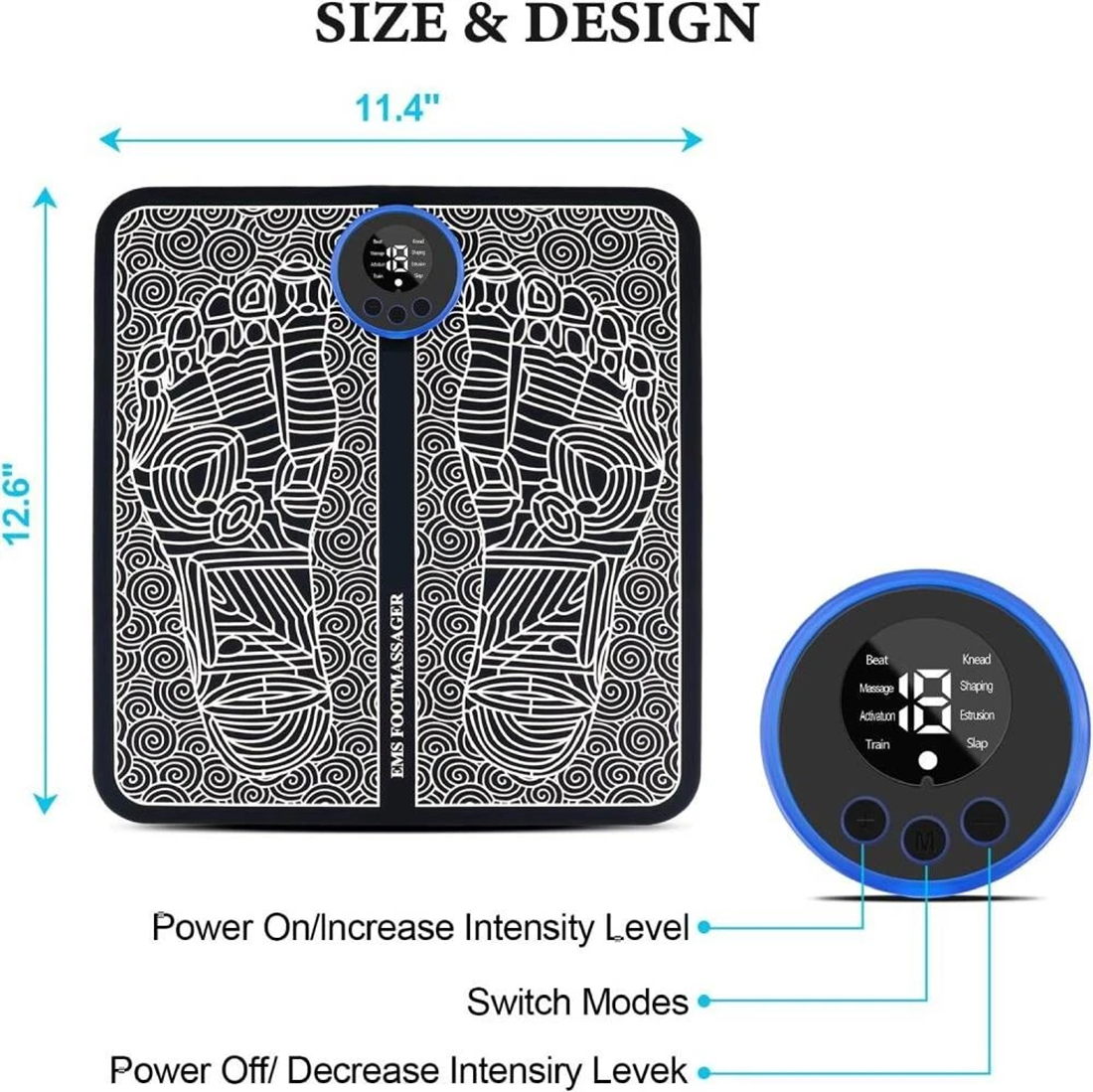 Electric Foot Massager Pad Blood Circulation Muscle Stimulator Mat 19 Levels and 8 Modes-Massage Mat