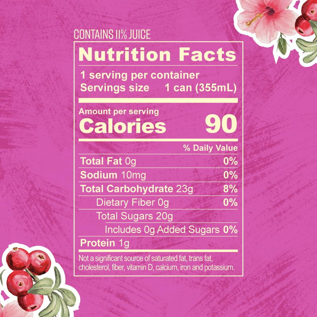 Nourrir Sparkling Cranberry Hibiscus Juice, Real Fruit, Bold Berries & Botanical Blend, Non-GMO, Gluten-Free, Non-Alcoholic, 90 cals, 0g Added Sugar 12 cans (12-Pack)