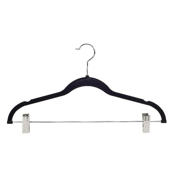 Simplify Velvet, Plastic and Metal Clothing Hangers with Clips, 6 Pack, Black