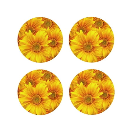 

Tideii 3D Sunflowers for Leather Coasters 4 Pieces Anti-fouling and Anti-scalding Decorative Coasters Suitable for Restaurants Kitchens Coffee Shops-Round Shape