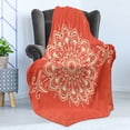 thumbnail image 4 of Oriental Soft Flannel Fleece Throw Blanket, Round Mandala Design Yoga Cosmos Concepts Outline Ornament Graphic, Cozy Plush for Indoor and Outdoor Use, 50" x 60", Orange Ivory, by Ambesonne, 4 of 5
