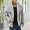 thumbnail image 2 of Xcmzpl Men's Winter Parka Coat Long Sleeve Lapel Collar Faux Fur Coat Solid Open Front Fluffy Jacket Warm Overcoat Outerwear, 2 of 9