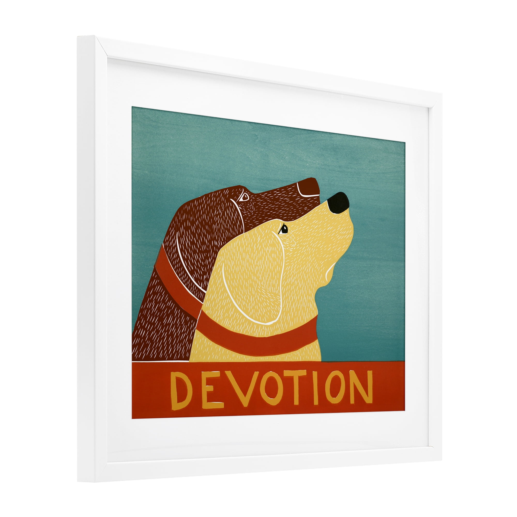 Devotion Dog Duo White Framed Print Under Glass, design by Stephen Huneck