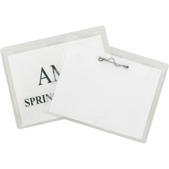 Times up Pin Name Badge Kit with Laser Inkjet Printable Insert, 4" x 3", Plastic, Clear, Pack of 100