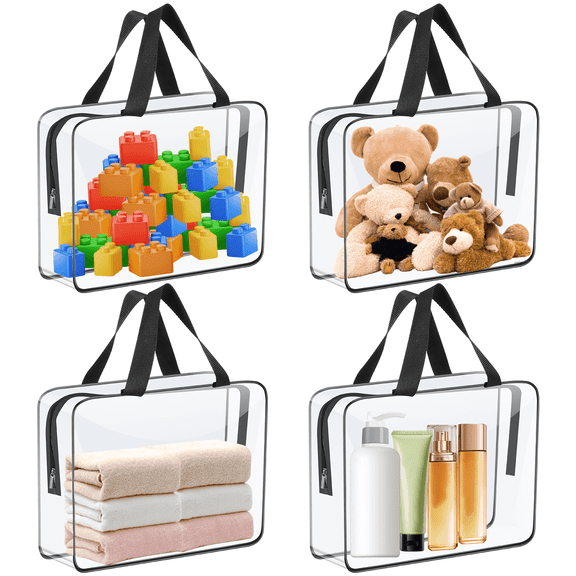 Qenwkxz 4PCS Toy Storage Bags Clear PVC Organizing Bags with Zipper Portable Handheld Toy Organizer Waterproof for Building Blocks Board Games Cosmetic 11.81*3.94*8.66in Black