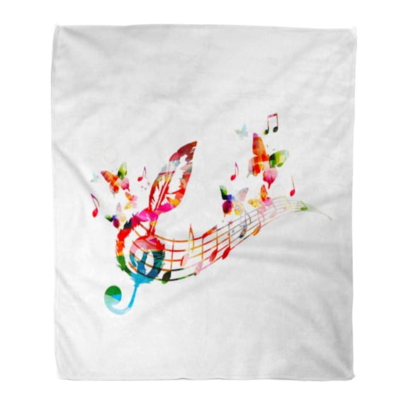 SIDONKU Flannel Throw Blanket Festival Colorful Music Notes G Clef Artistic Color Concert Soft for Bed Sofa and Couch 50x60 Inches