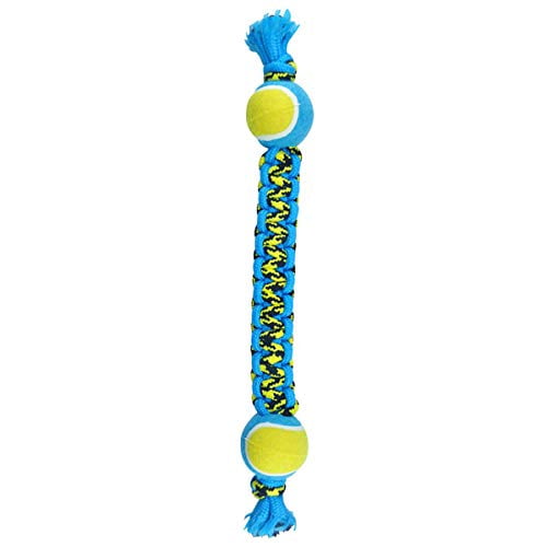 MPP Paracord Rope Big Dog Toys Durable Braided Double Tennis Ball Tug 18.5" Large (Blue/Yellow)