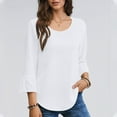 thumbnail image 4 of ClodeEU Women's Lace Trim 3/4 Sleeve Linen Blend Top ,Loose Fit Solid Color Casual Crewneck Blouse White,Womens Plus S, 4 of 8