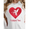 thumbnail image 1 of Camiseta de San Valentín con corazón de Cupido - Cuello redondo, manga corta, top de moda para mujer, transpirable, 1 of 7