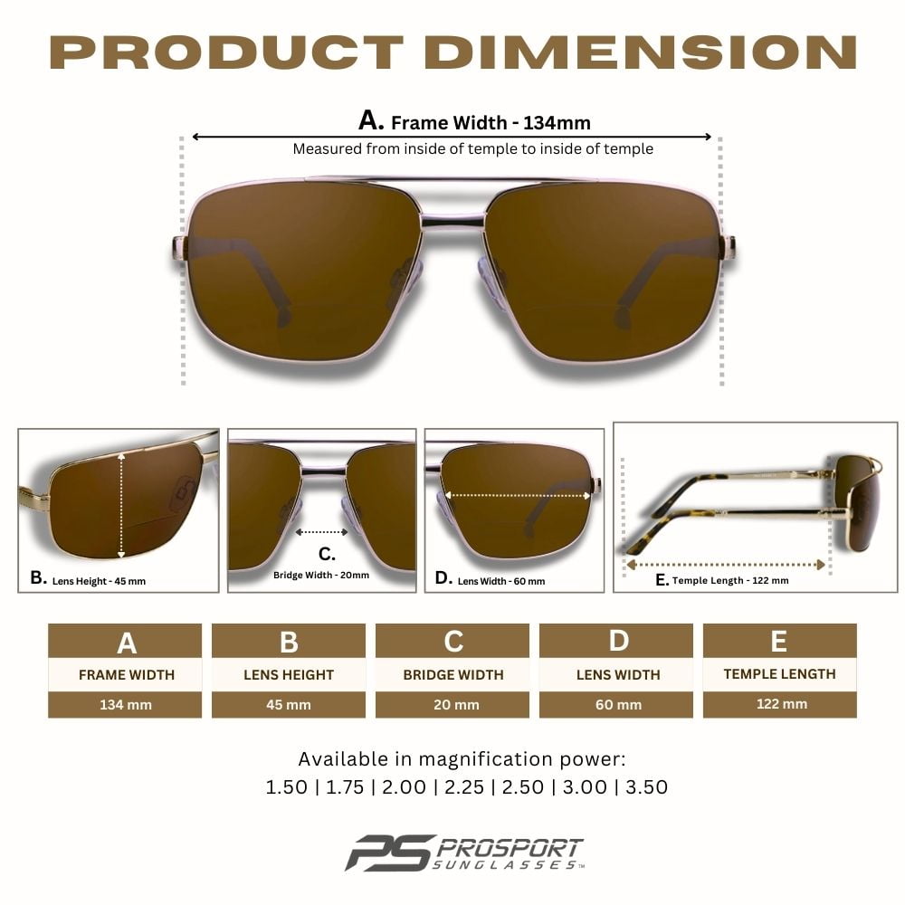 proSPORT Aviator Polarized Bifocal Sunglass Reader Gold Frame Brown Lens Men Women