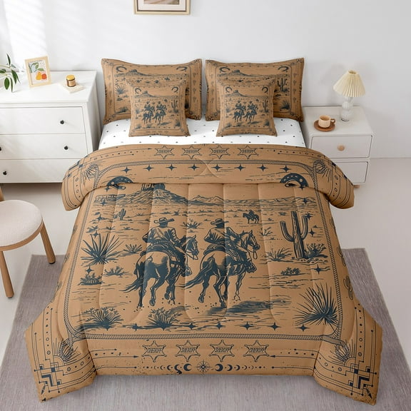 Erosebridal Western Cowboy Bedding Sets Twin Size,Rustic Farmhouse Comforter Sets with Sheets,Black Brown Bed in a Bag Twin size,Microfiber Southwestern Bedroom Decoration,Reversible,7pcs