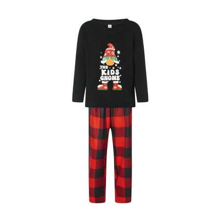 

Pudcoco Christmas Pajamas for Family Long Sleeve Hat Print Tops + Plaid Pants Set Sleepwear Loungewear Set