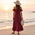 thumbnail image 7 of UDAUDU Women's Midi Dress 2026 Spring Summer Off The Shoulder Satin Wedding Guest Dresses Wrap Party Cocktail Formal Prom Dresses Wine M, 7 of 7