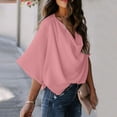 thumbnail image 4 of Hanerdun Women Short Sleeve Blouse Top Female V-Neck Ruched Shirt Pink XL, 4 of 5
