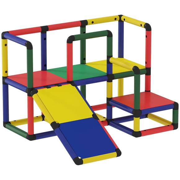 Qaba Climbing Structure with Slide and Platform, Plastic Indoor Outdoor Play Gym, Mixed Colour, 48.8"L x 47.2"W x 33.3"H, Supports 132 lbs, For Active Play in Living Room or Patio