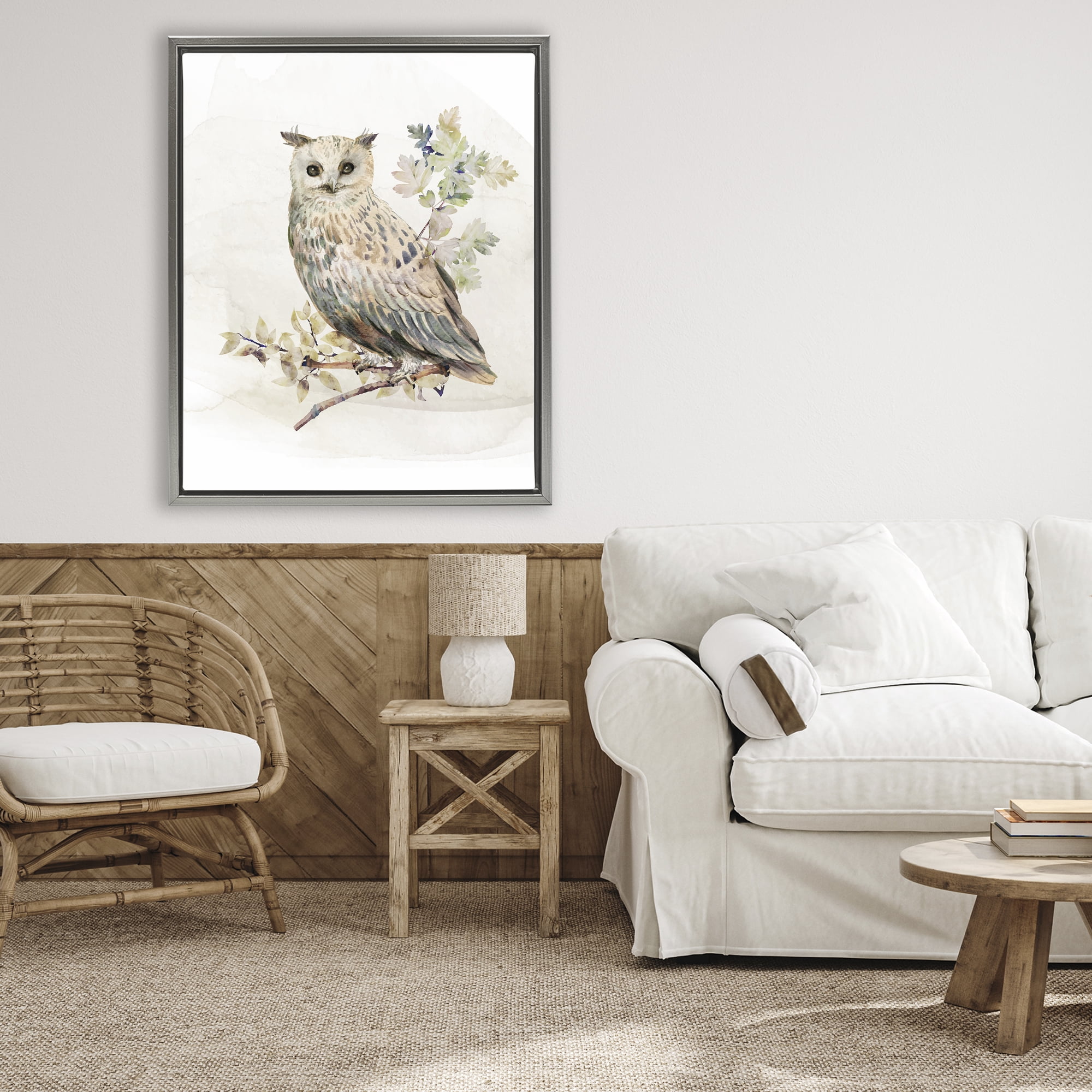 Stupell Industries Forest Owl with Foliage Gray Framed Floater Canvas Wall Art, design by CAD Designs