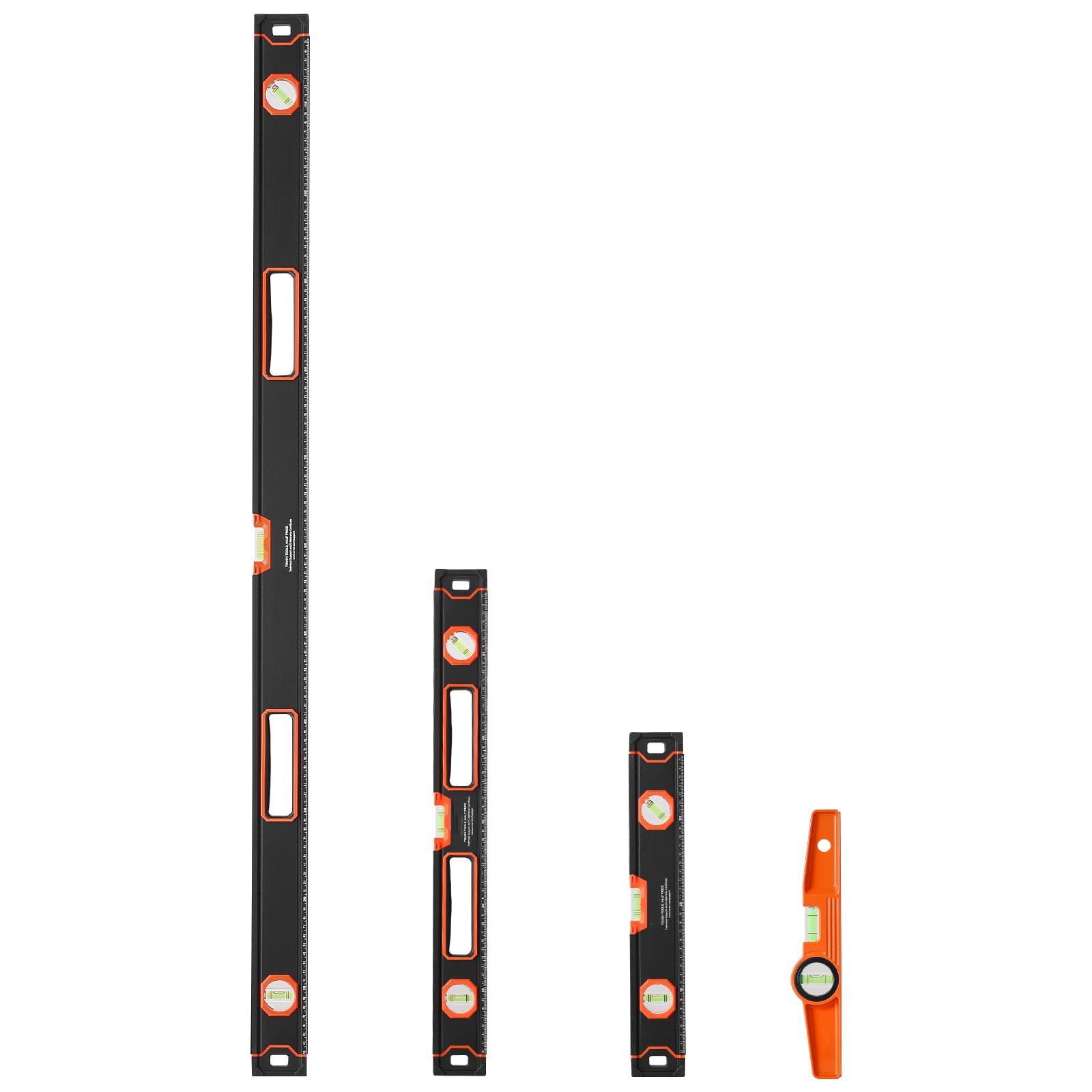 4-Piece Torpedo Level Set with Magnetic Base, 10/16/24/48 Inch Aluminum Levels, Anti-Static Bubble Vials, Fluorescent Light Up for 45/90/180 Degree