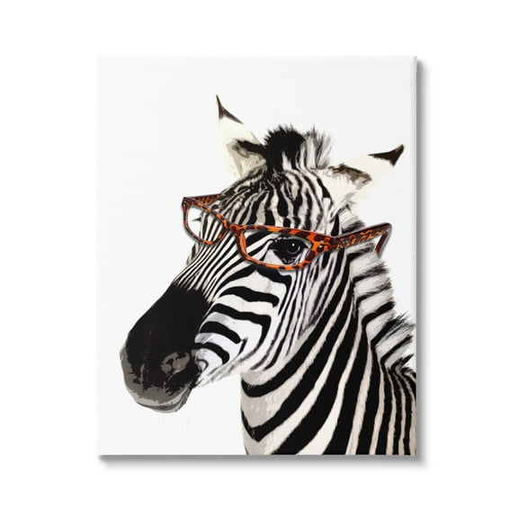 Stupell Industries Zebra Wearing Glasses Animals & Insects Painting Gallery Wrapped Canvas Print Wall Art, 16 x 20