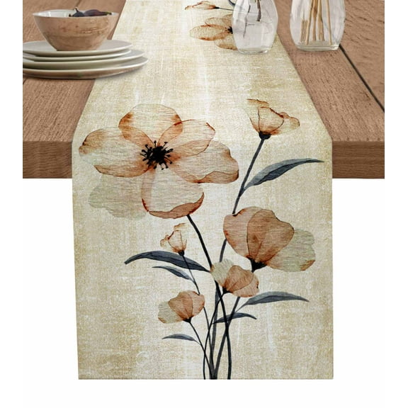 Table Runner Dresser Scarf 13 x 70 Inch Abstract Gradient Brown Flowers Floral Table Runners Non-Slip Heat Kitchen Dining Table Decor for Indoor Outdoor Home Party Decoration