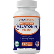 Vitamatic Melatonin 20mg Fast Dissolve 120 Tablets 20 mg - Nighttime Sleep Aid (Double Dose Compare to Melatonin 10mg, 12 mg, 12mg, 10 mg )