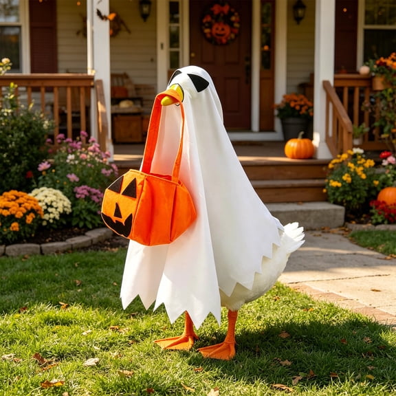 Fmbmuo 23-Inch Porch Goose Outfit White 100% Polyester Weatherproof Yard Statue Costume Set for Garden Patio Decor