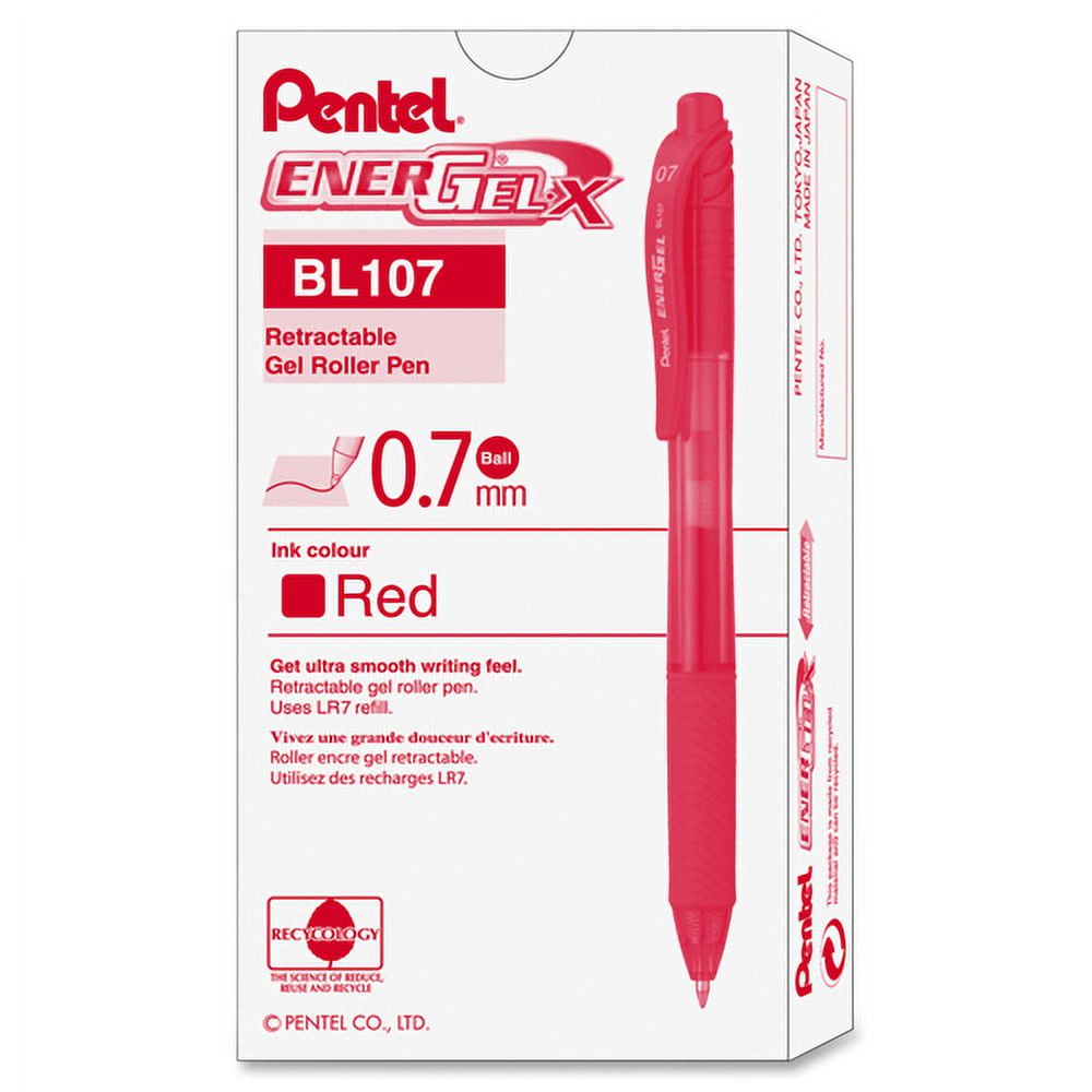 Pentel BL107B EnerGel X Roller Ball Retractable Gel Pen, Red, Dozen (BL107-B) by Pentel