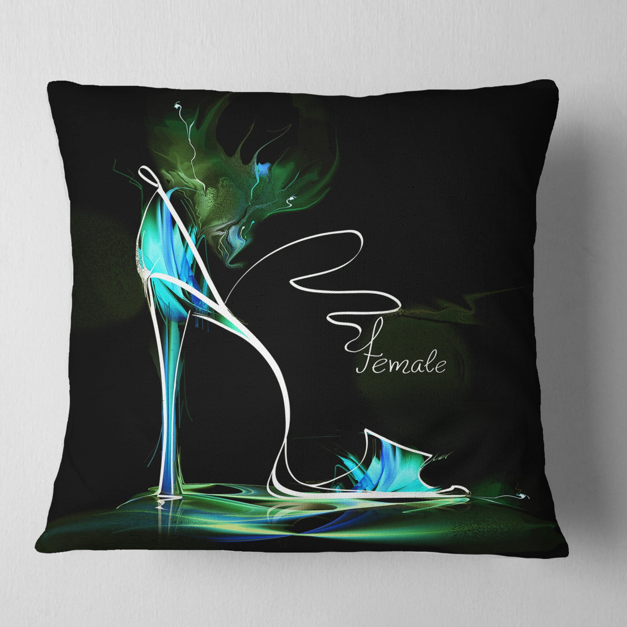 Designart Green High Heel Show - Abstract Throw Pillow - 16x16