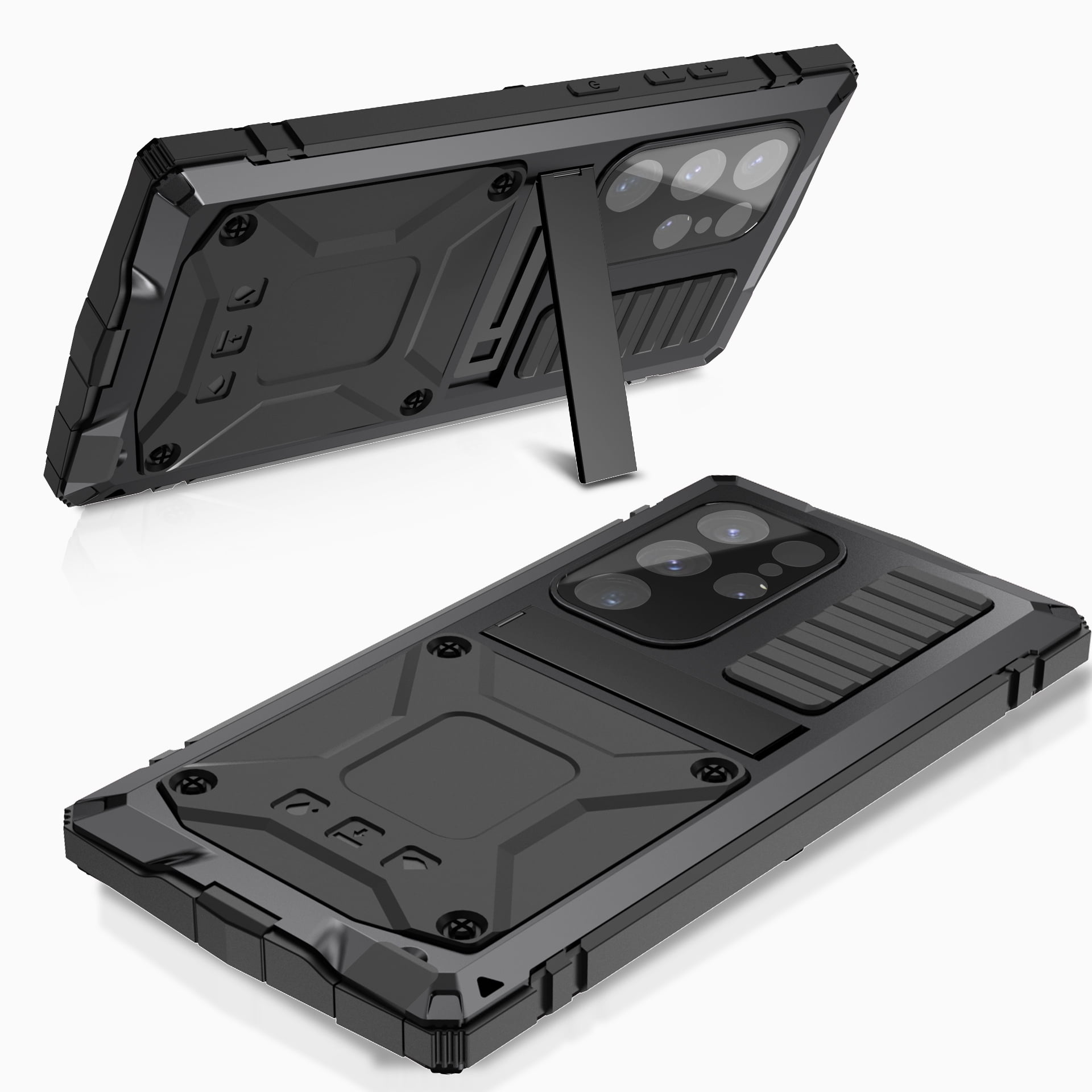 Samsung S24 Ultra Rugged Full-Body Case, Metal Bumper Built-in Screen Protector&Kickstand,Dustproof Drop-Proof,Full Body Protection Heavy Duty Military Cover For Samsung Galaxy S24 Ultra, Black